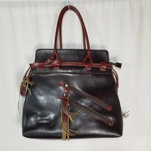 La Pailipe vintage brown large leather trim purse